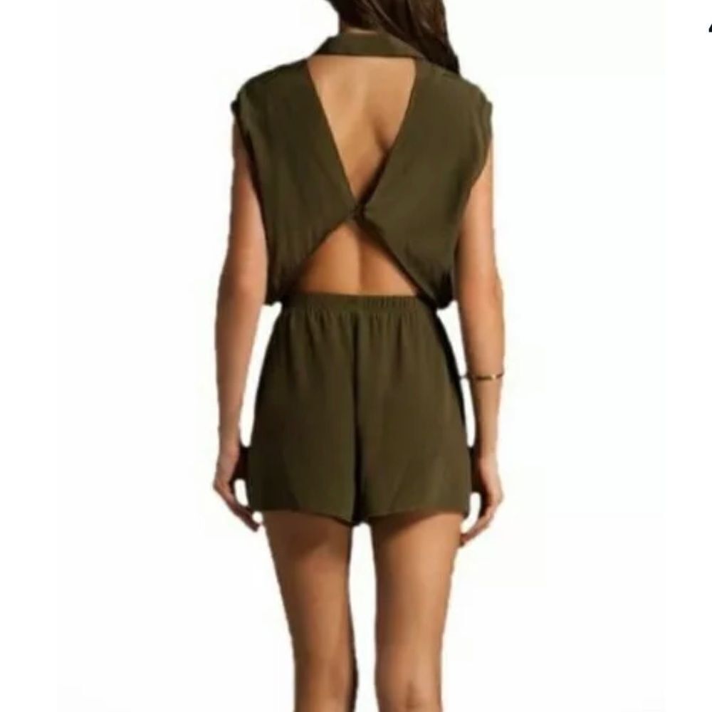 REFORMATION Ricky Army Collared Cut Out Romper - Picture 4 of 8